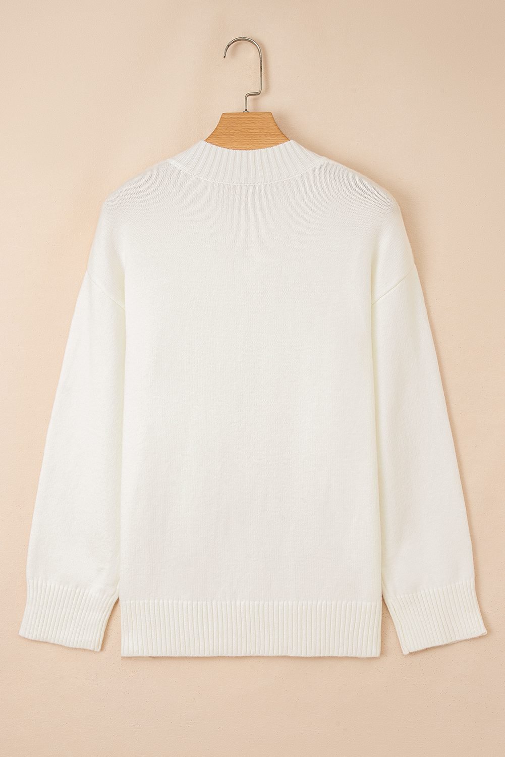 White Embroidered Flower Bouquet Ribbed Trim Loose Sweater