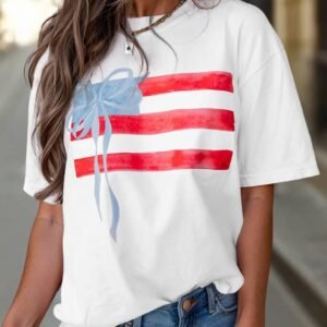 White Flag Bow Graphic Crewneck Tee
