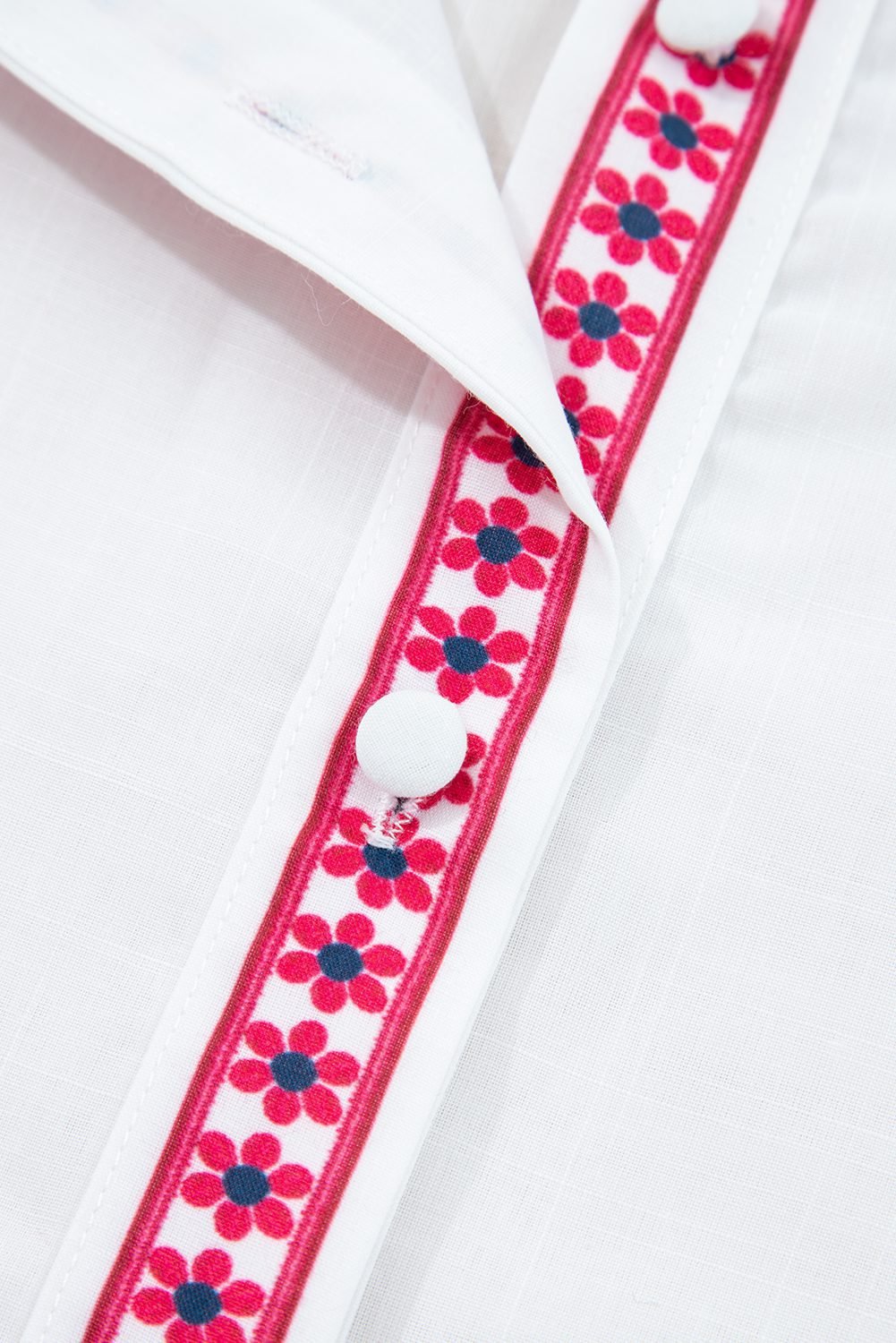 White Floral Embroidered Puff Long Sleeve Casual Shirt