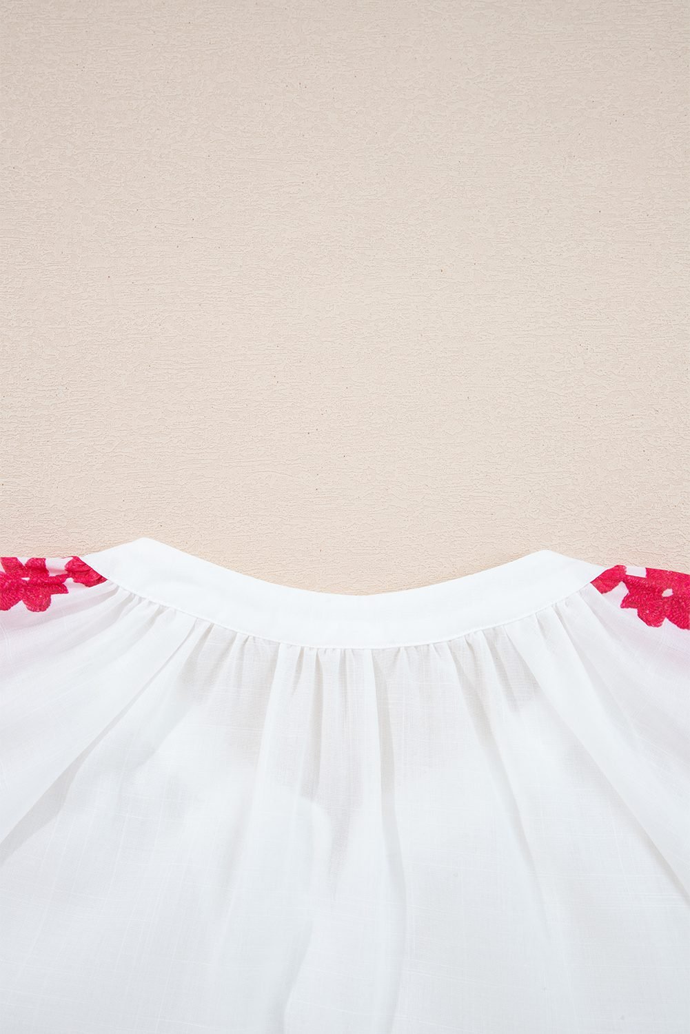 White Floral Embroidered Puff Long Sleeve Casual Shirt