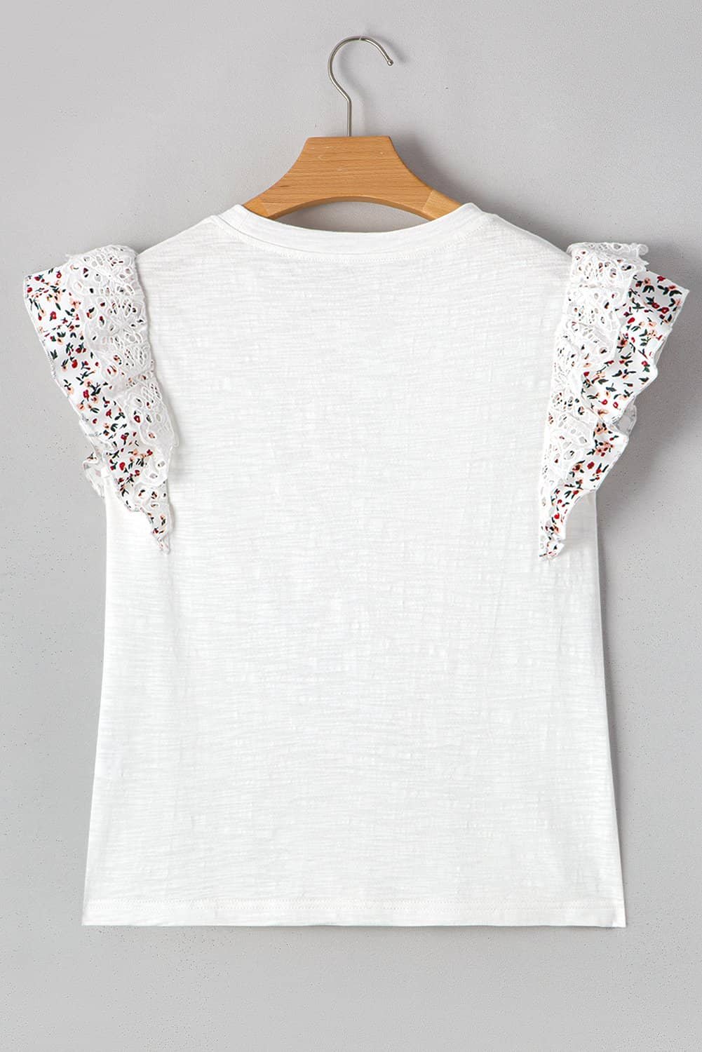 White Floral Lace Eyelet Patched Butterfly Sleeve Blouse