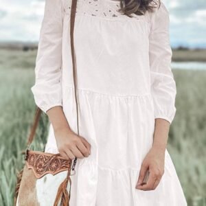 White Floral Lace Patchwork Bracelet Sleeve Tiered Mini Dress