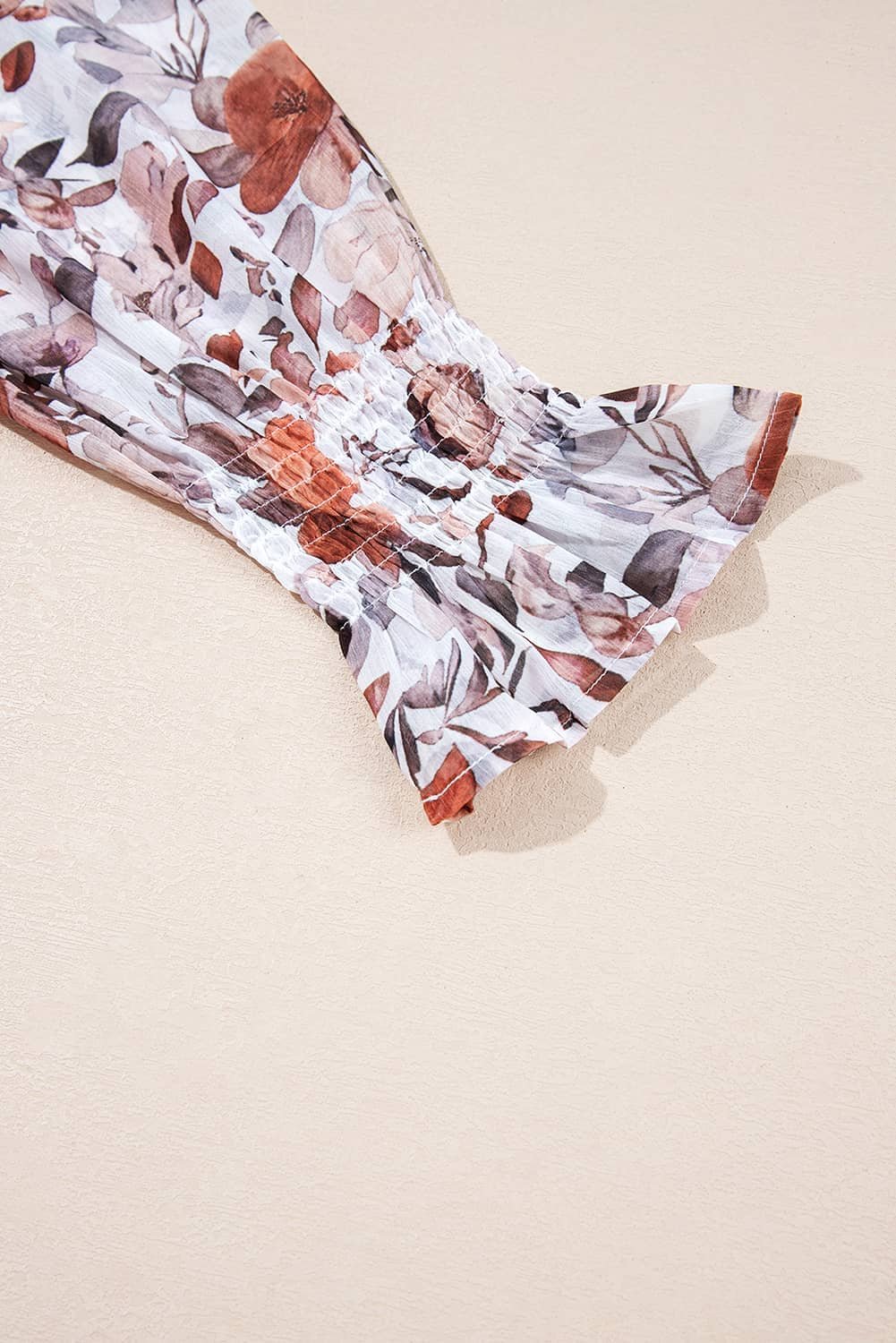 White Floral Print Sweetheart Neck Long Sleeve High Waist Mini Dress
