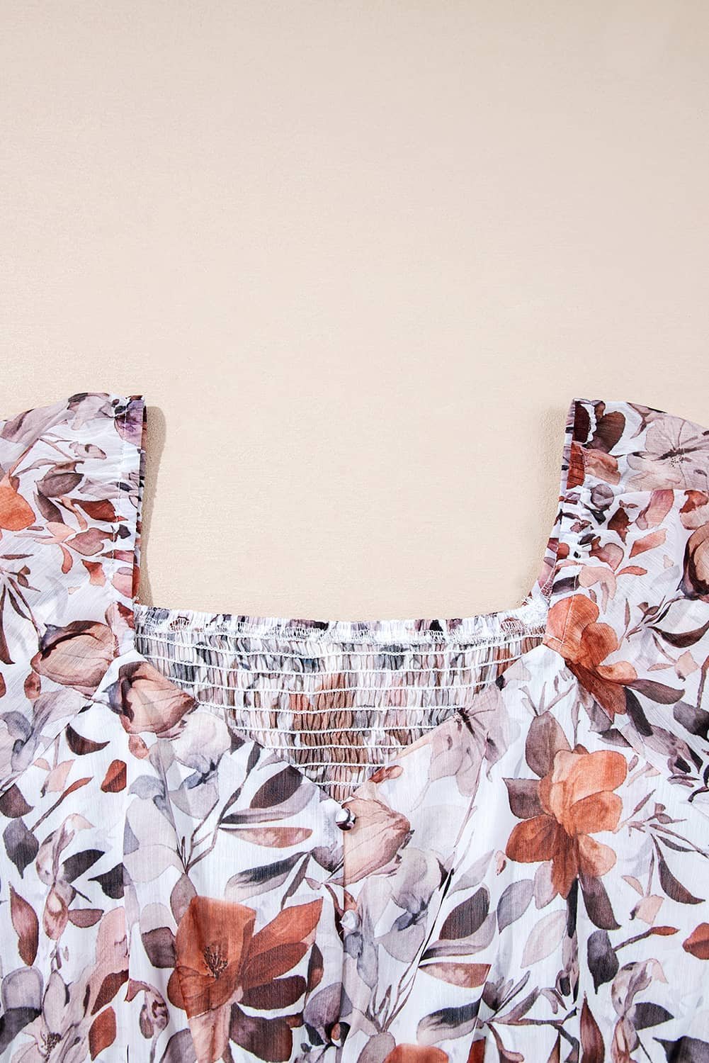 White Floral Print Sweetheart Neck Long Sleeve High Waist Mini Dress