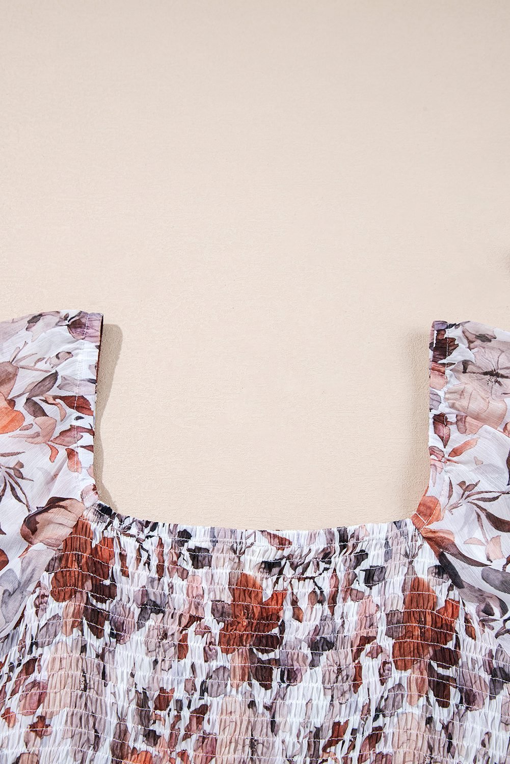 White Floral Print Sweetheart Neck Long Sleeve High Waist Mini Dress