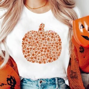 White Floral Pumpkin Custom Graphic Tee