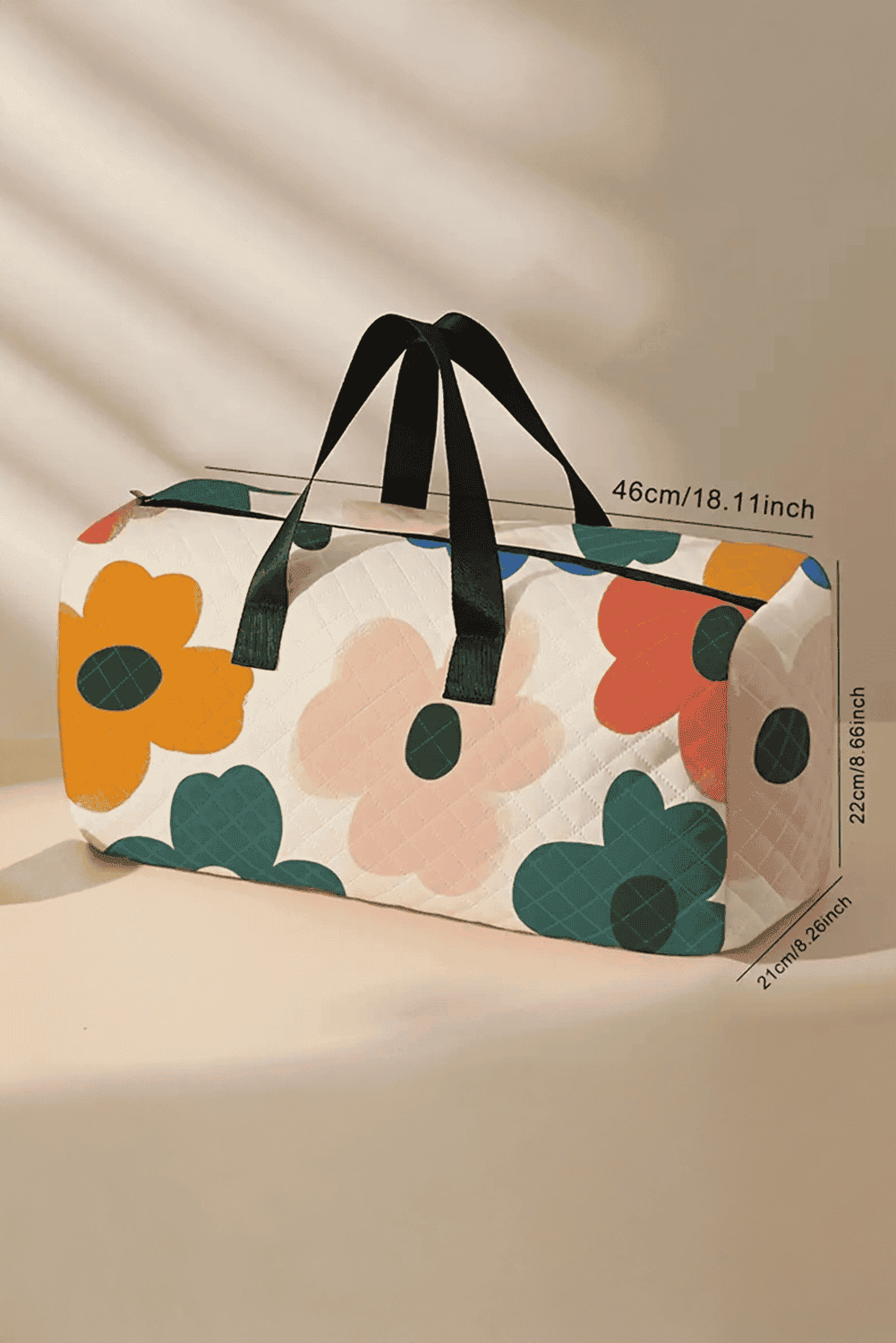 White Flower Print Quilted Large Duffel Bag
