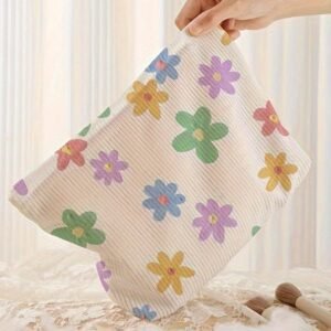 White Flower Print Rib Textured Large Cosmetic Bag