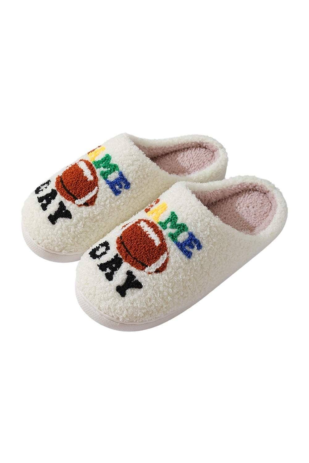 White Game Day Rugby Football Plush Slippers