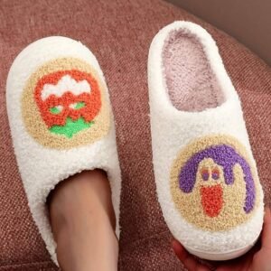 White Halloween Pumpkin Plush Winter Home Slippers