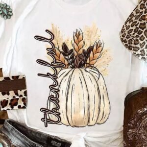 White Harvest Pumpkin Graphic Thanksgiving Tee
