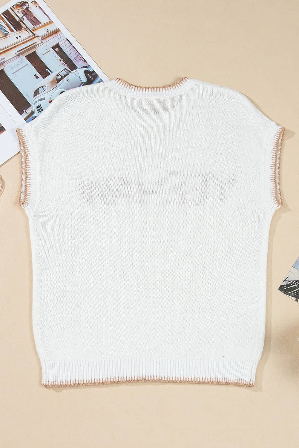 White Knitted Yeehaw Stitch Edge Crew Neck Sweater T Shirt