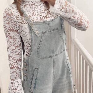 White Lace Crochet Bell Sleeve Mock Neck Blouse