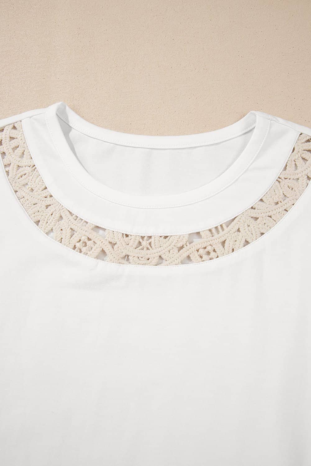 White Lace Crochet Crew Neck Casual T Shirt