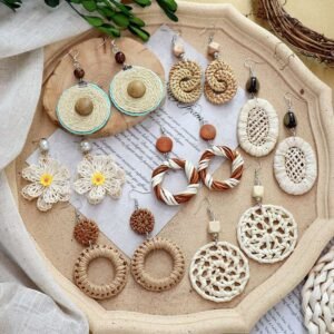 White Large Flower Crochet Pearl Stud Earrings