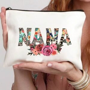 White Leopard Flower Nana Print Cosmetic Bag