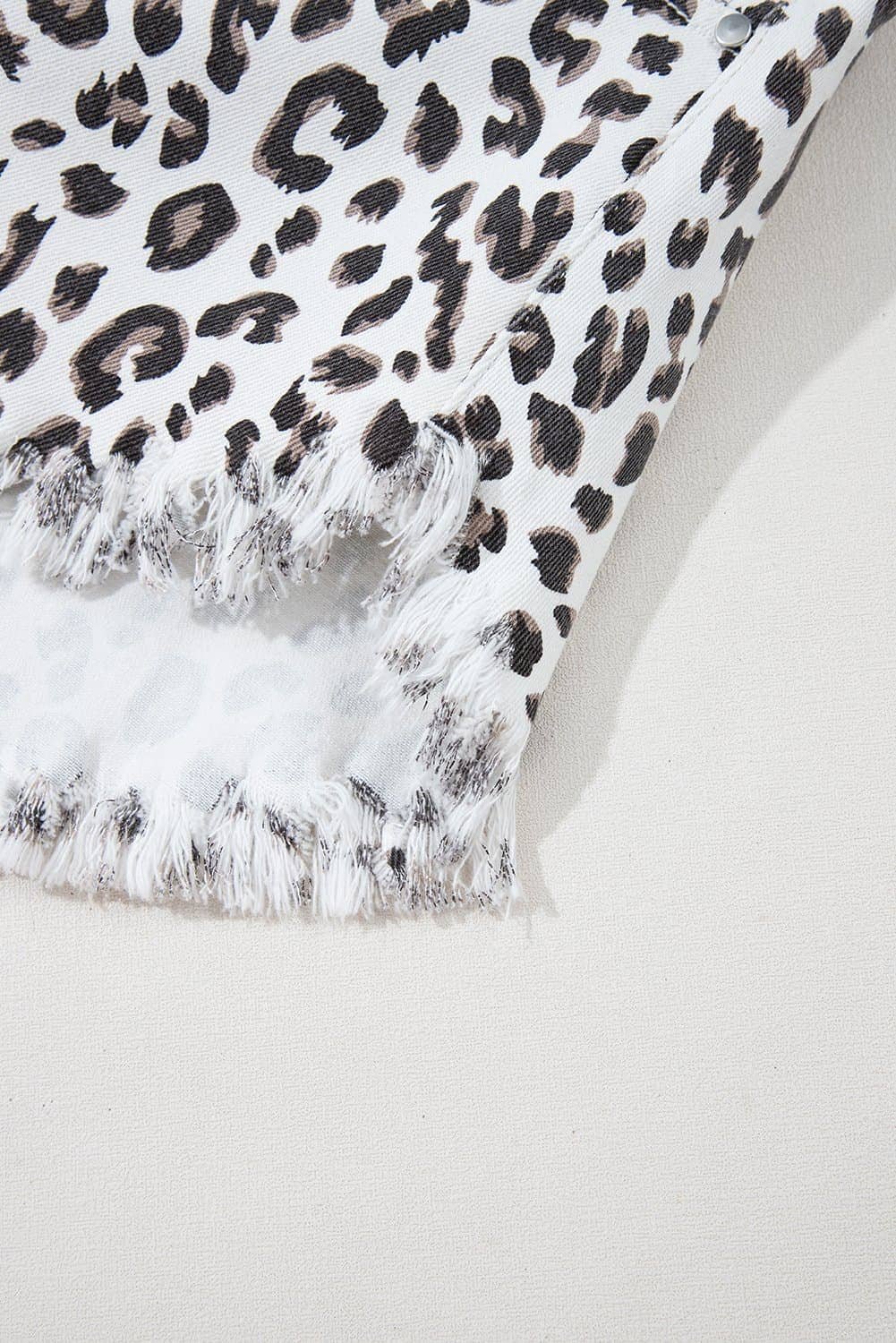 White Leopard Frayed Hem Denim Shorts