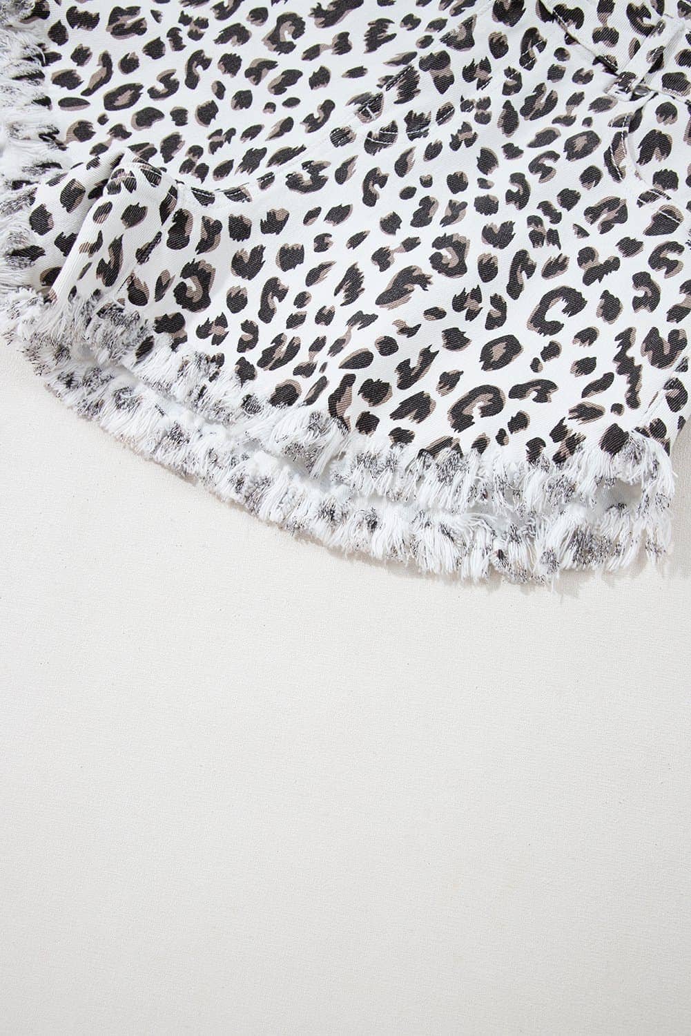 White Leopard Frayed Hem Denim Shorts
