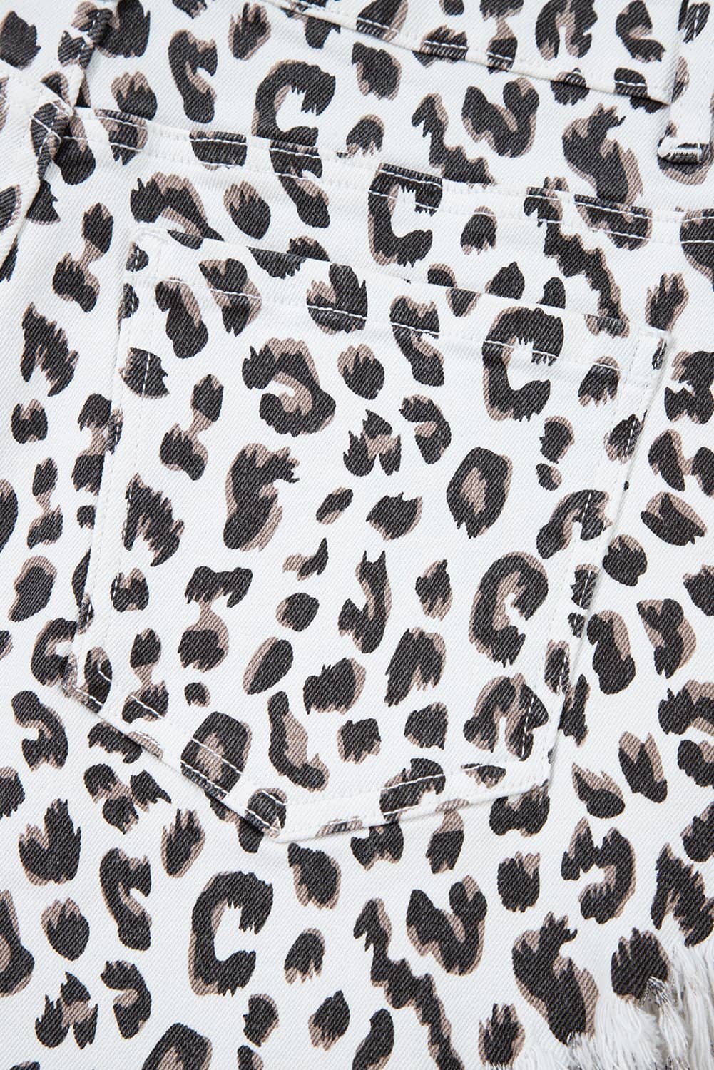 White Leopard Frayed Hem Denim Shorts