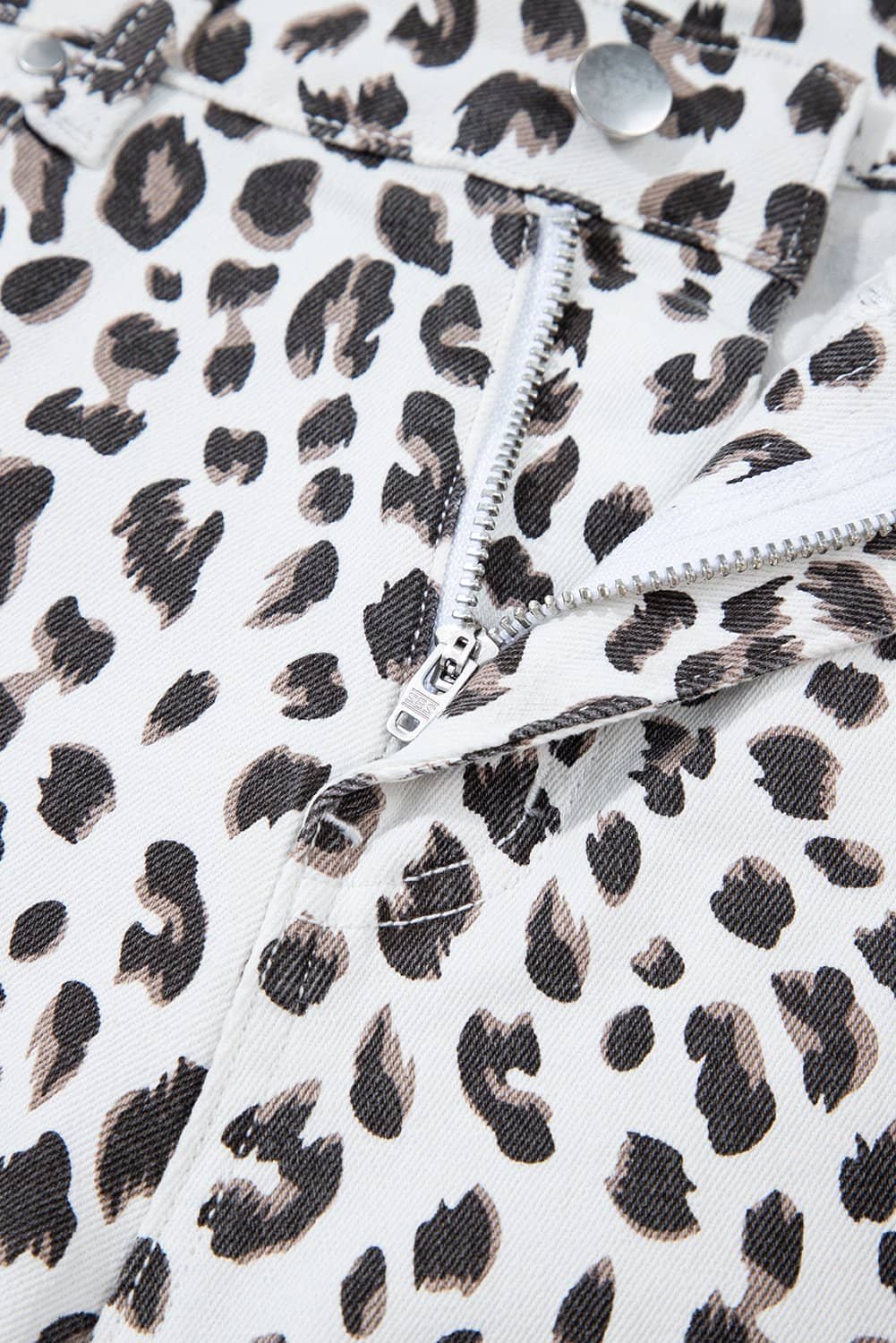 White Leopard Frayed Hem Denim Shorts