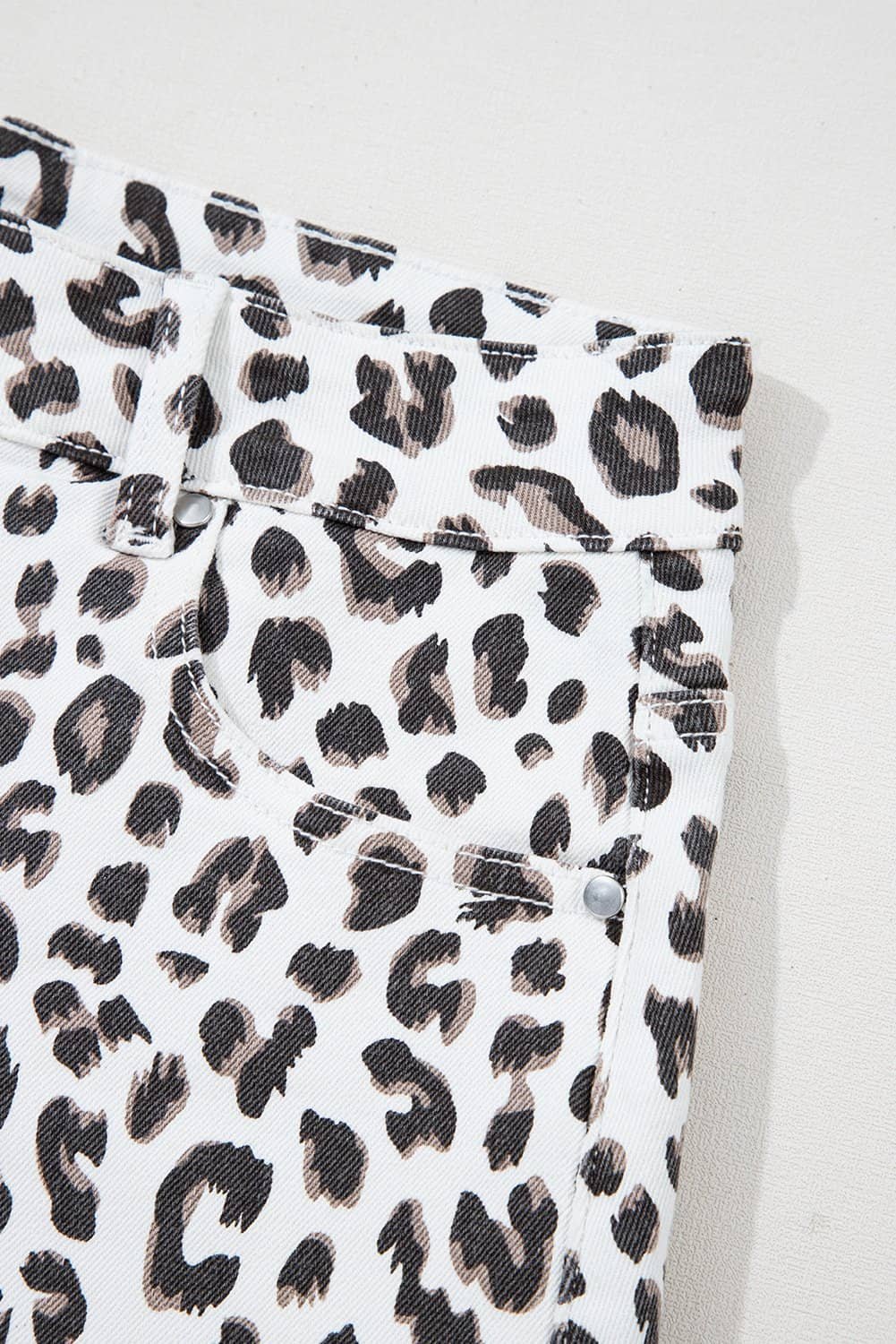 White Leopard Frayed Hem Denim Shorts