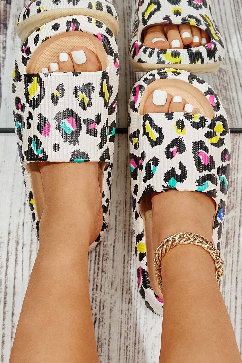 White Leopard Pint Soft Thick Sole Slippers
