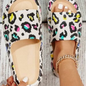 White Leopard Pint Soft Thick Sole Slippers