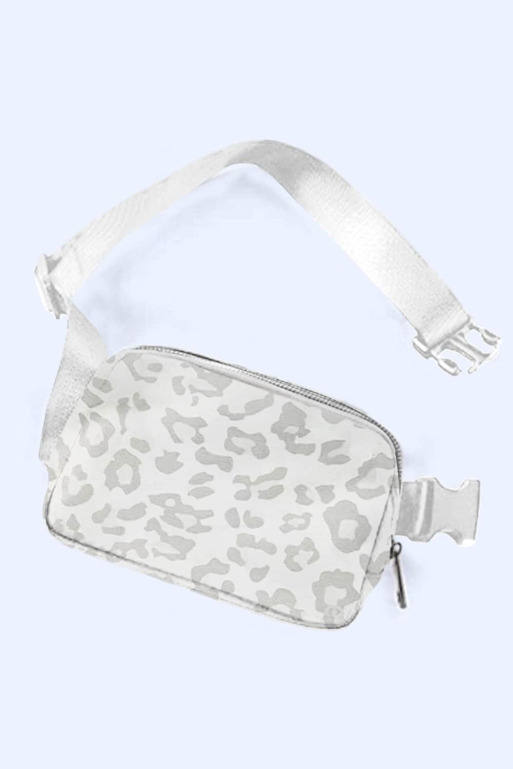 White Leopard Print Buckle Canvas Chest Bag 20*5*14Cm
