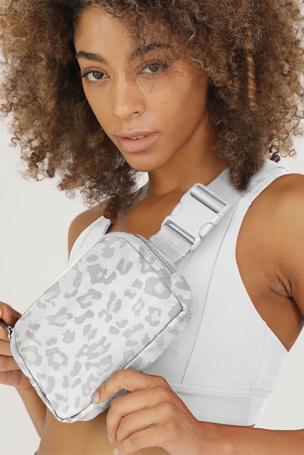 White Leopard Print Buckle Canvas Chest Bag 20*5*14Cm