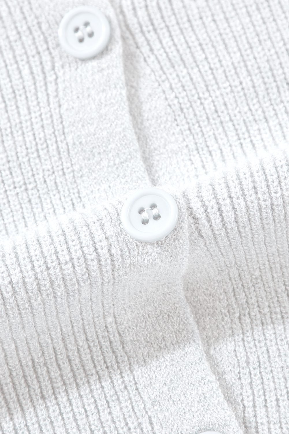 White Lightweight Ribbed Knit Button Front V Neck Cardigan