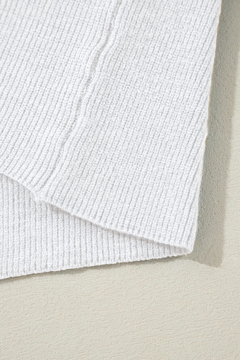 White Lightweight Ribbed Knit Button Front V Neck Cardigan