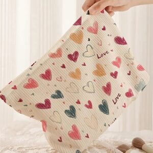 White Love Heart Print Ribbed Canvas Makeup Bag