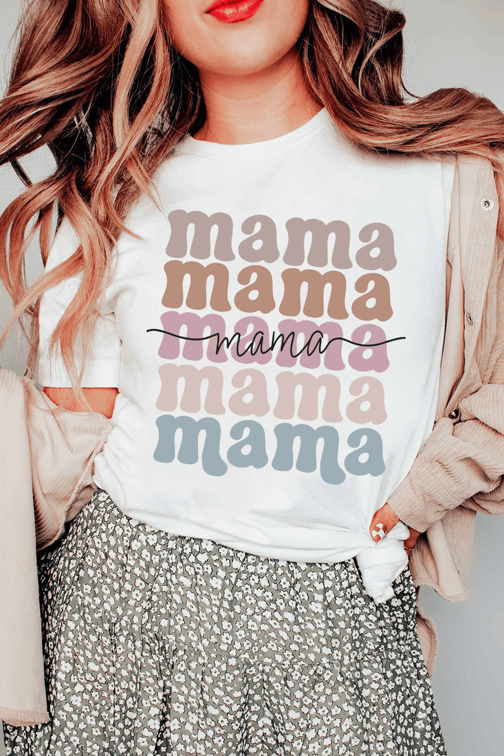 White Mama Lettering Printed Crew Neck Tee