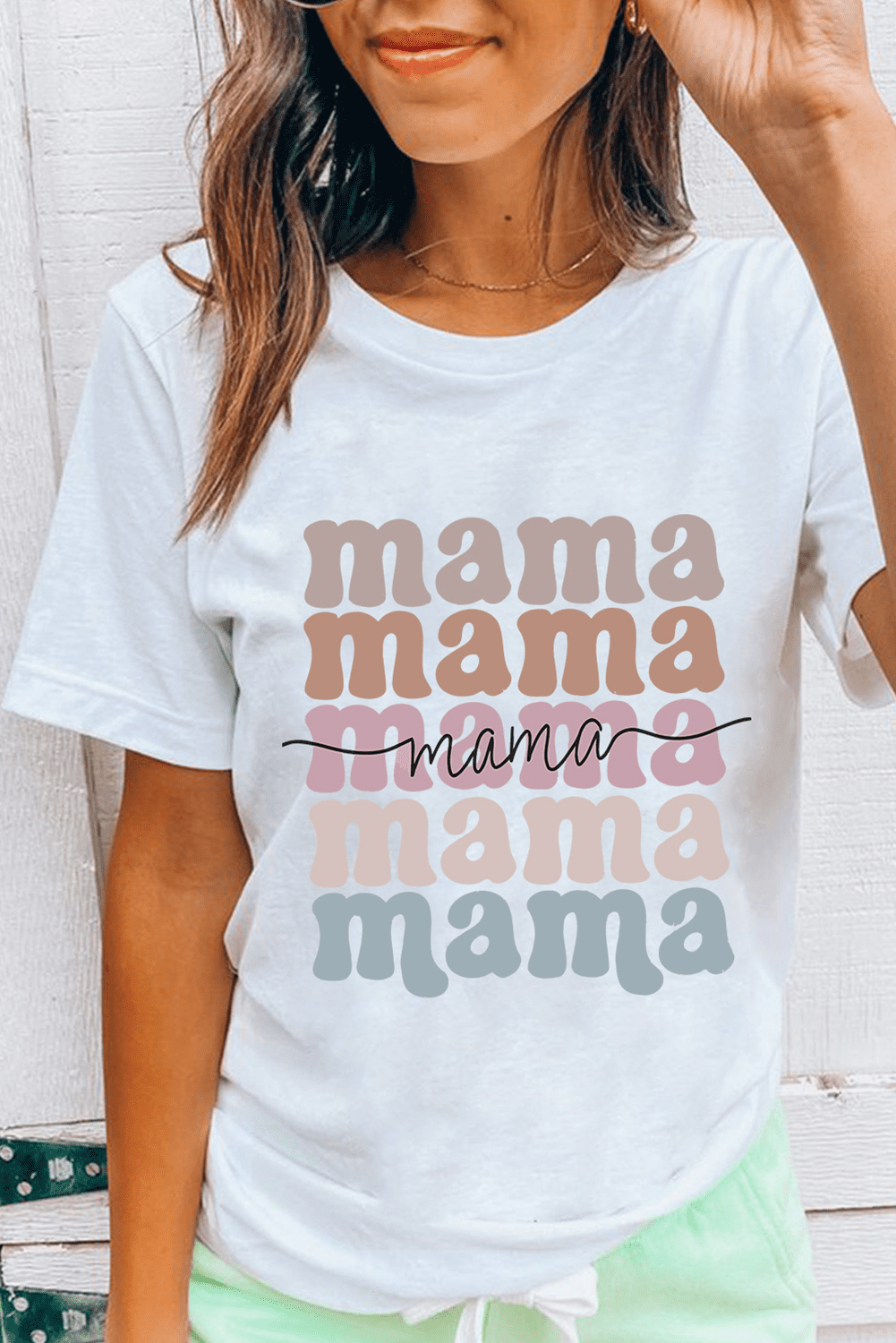 White Mama Lettering Printed Crew Neck Tee