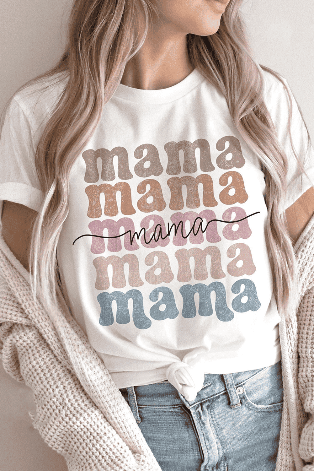 White Mama Lettering Printed Crew Neck Tee