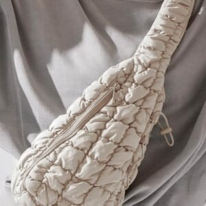 White Marshmallow Quilted Drawstring Decor Sling Bag