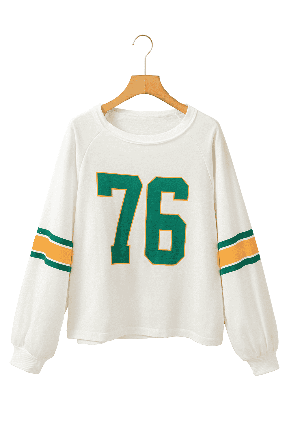 White Number 76 Printed Retro Sporty Long Sleeve Top