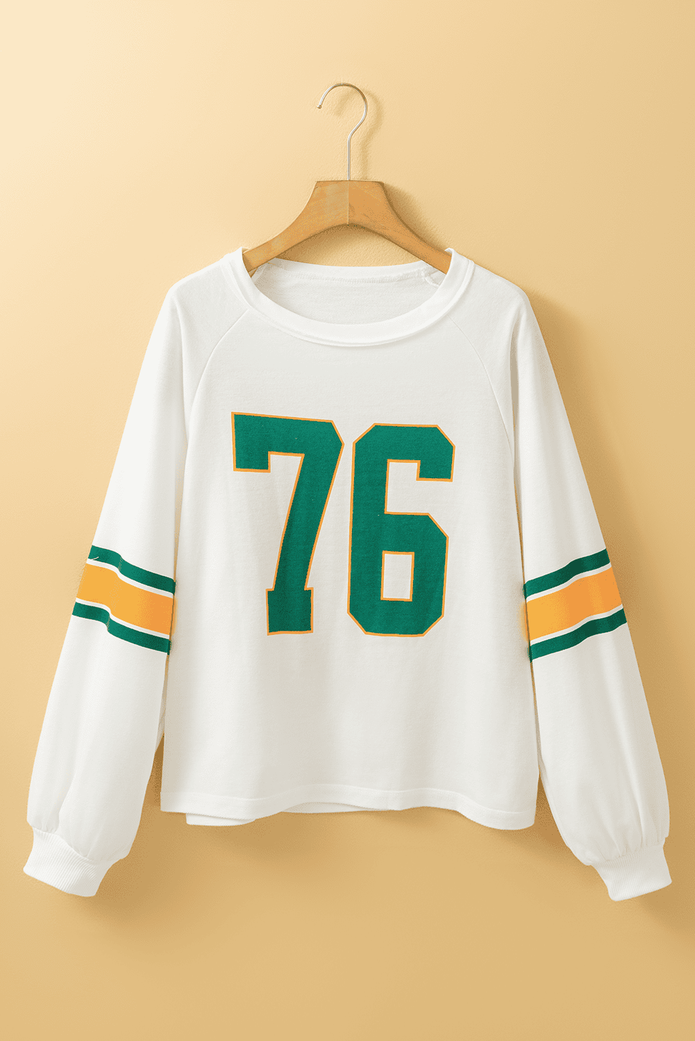 White Number 76 Printed Retro Sporty Long Sleeve Top