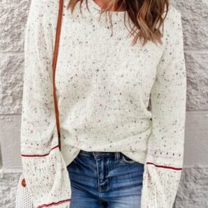 White Pilling Detail Patterned Sleeve Sweater