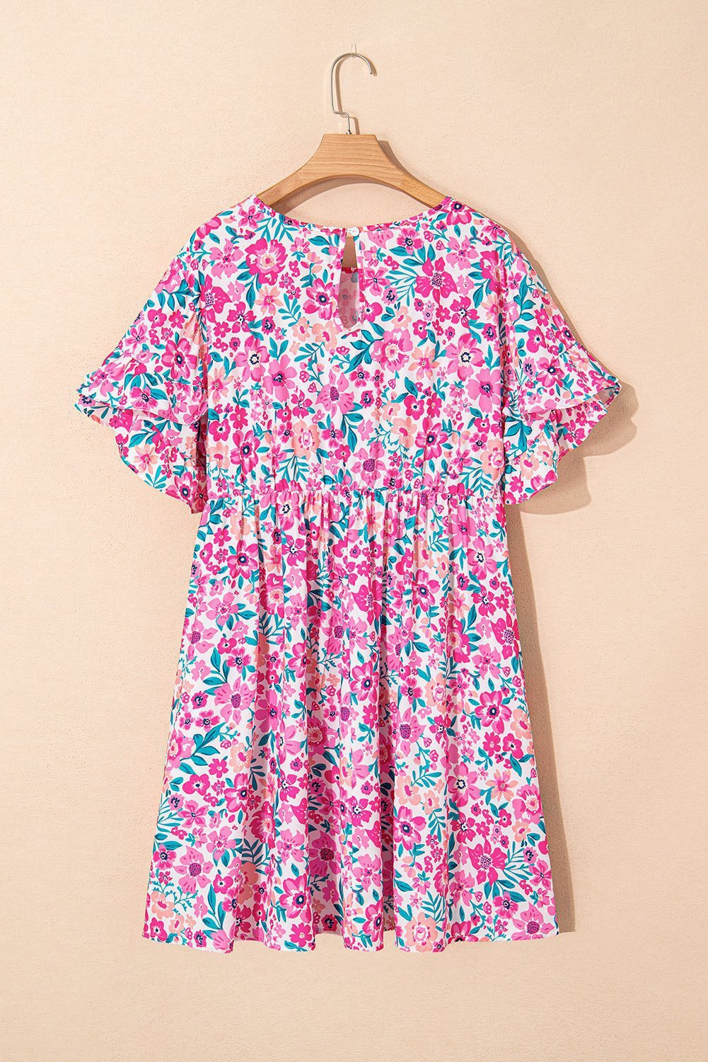 White Plus Size Floral Print Frilled Short Sleeve Flare Dress