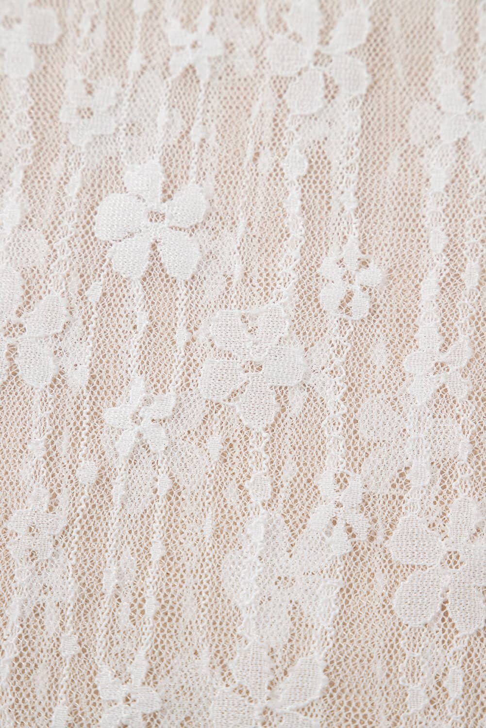 White Sheer Floral Lace Long Sleeve Slim Fit Top