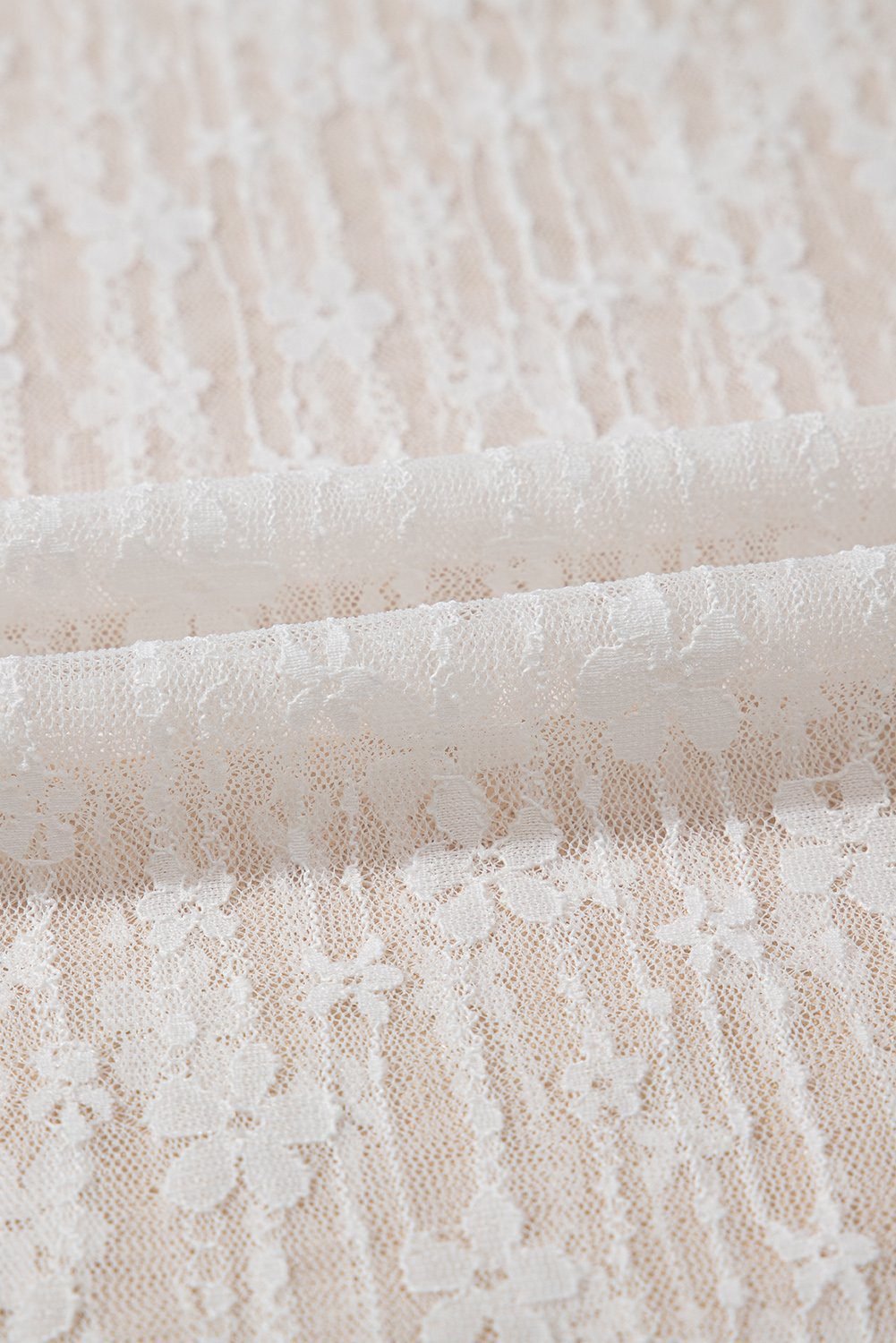 White Sheer Floral Lace Long Sleeve Slim Fit Top