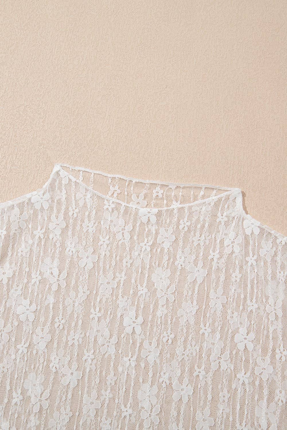 White Sheer Floral Lace Long Sleeve Slim Fit Top