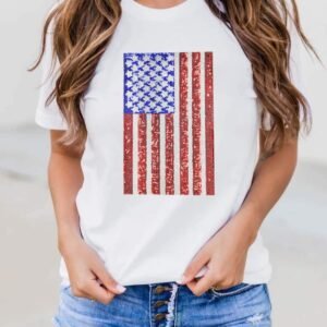 White Shimmery Flag Graphic Tee