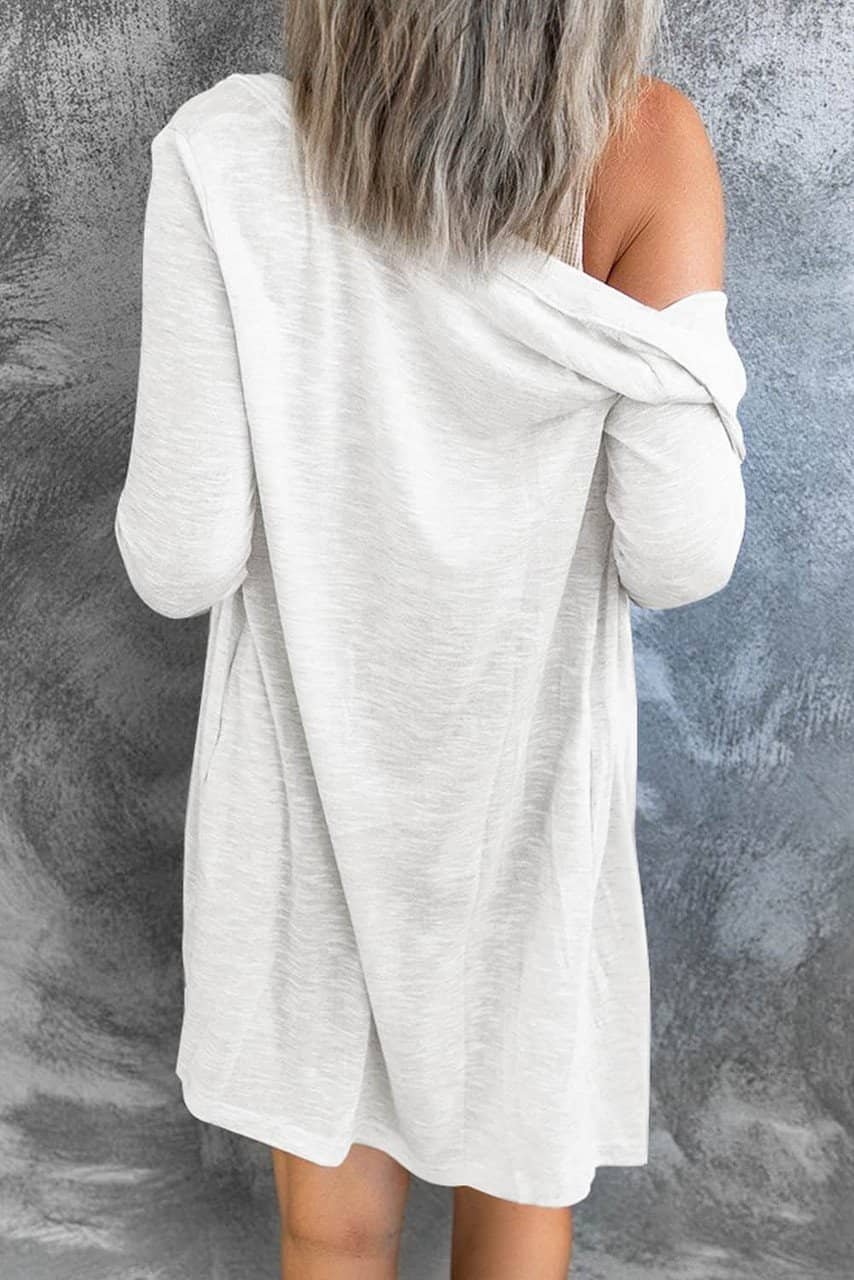 White Solid Color Open-Front Buttons Cardigan