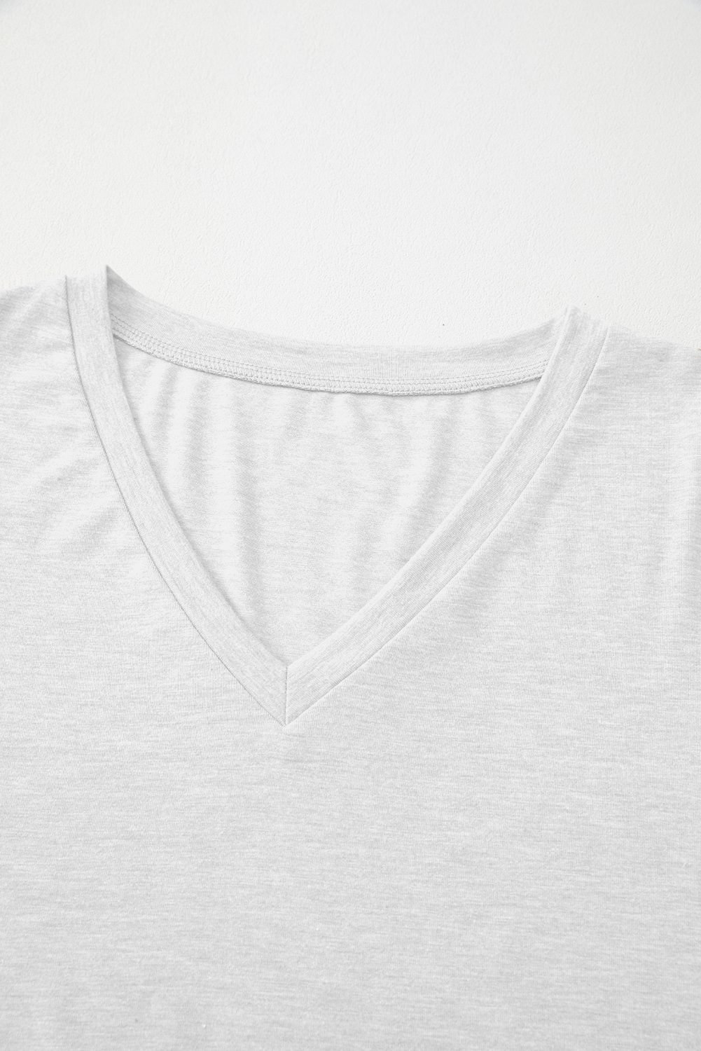 White Solid Color V Neck Long Sleeve Stretchy Top