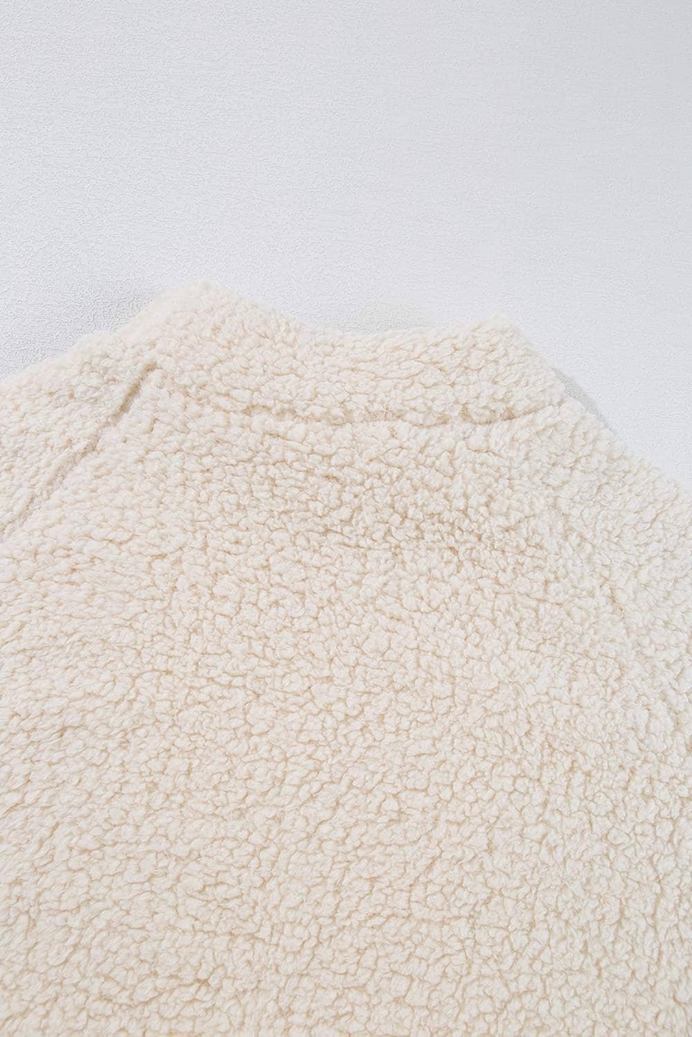 White Solid Fleece High Neck Drop Shoulder Pullover Sweatshirt