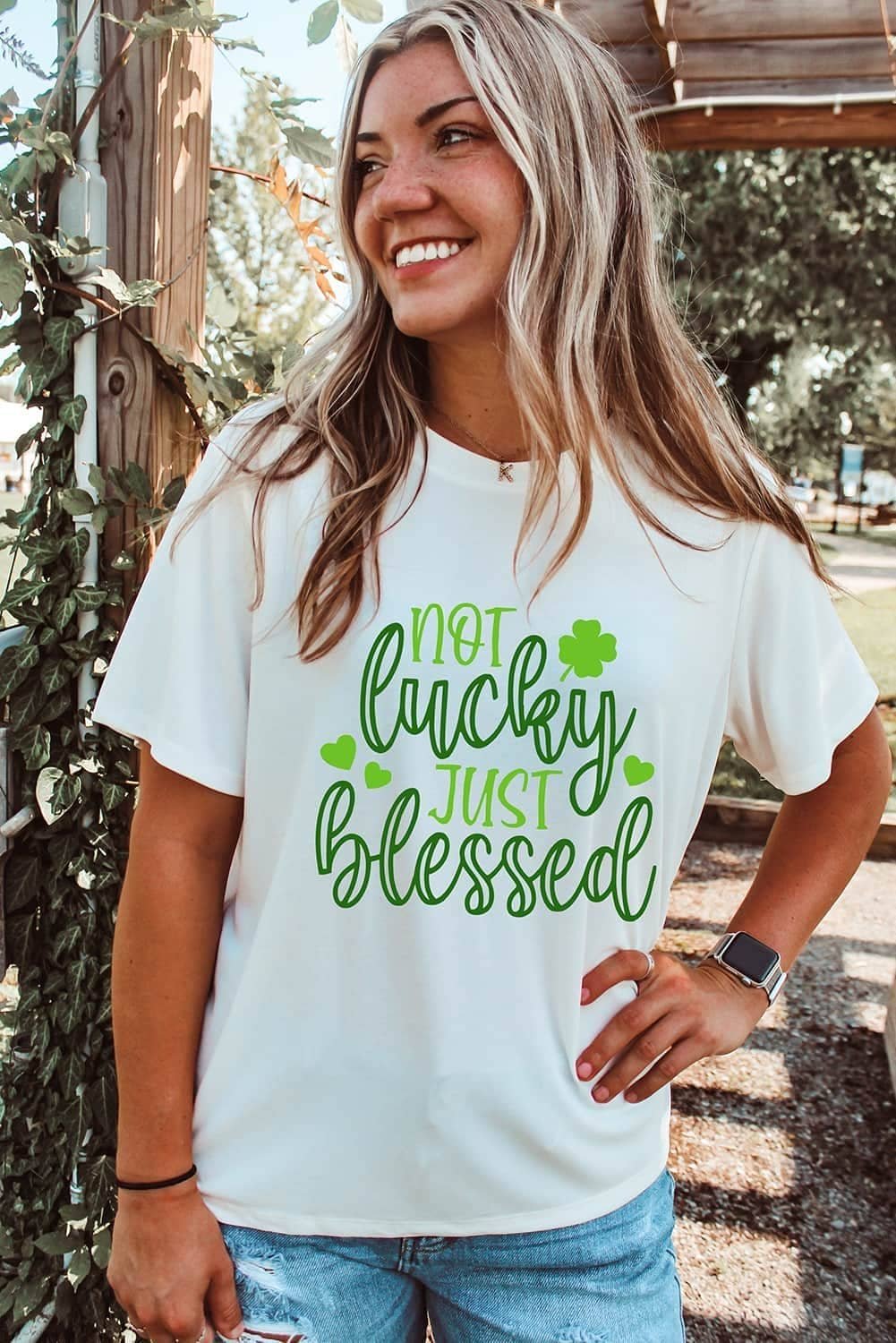 White St Patricks Not Luck Just Blessed Graphic T-Shirt