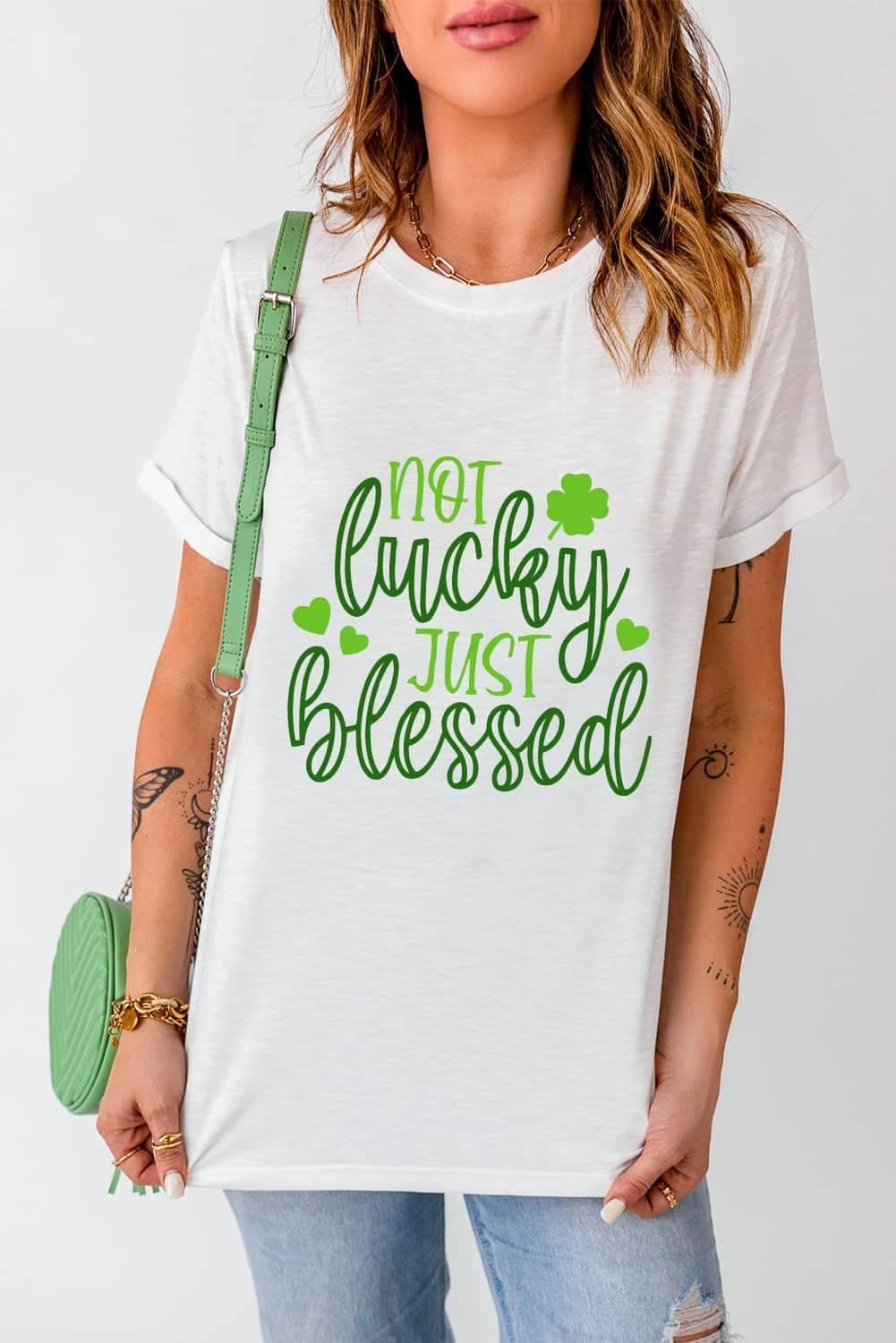 White St Patricks Not Luck Just Blessed Graphic T-Shirt