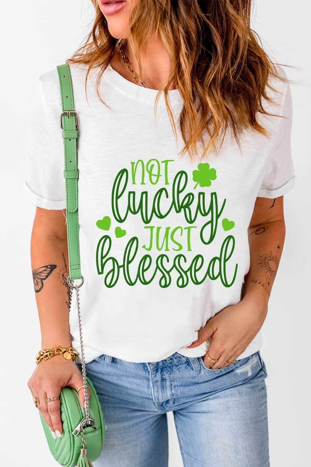 White St Patricks Not Luck Just Blessed Graphic T-Shirt